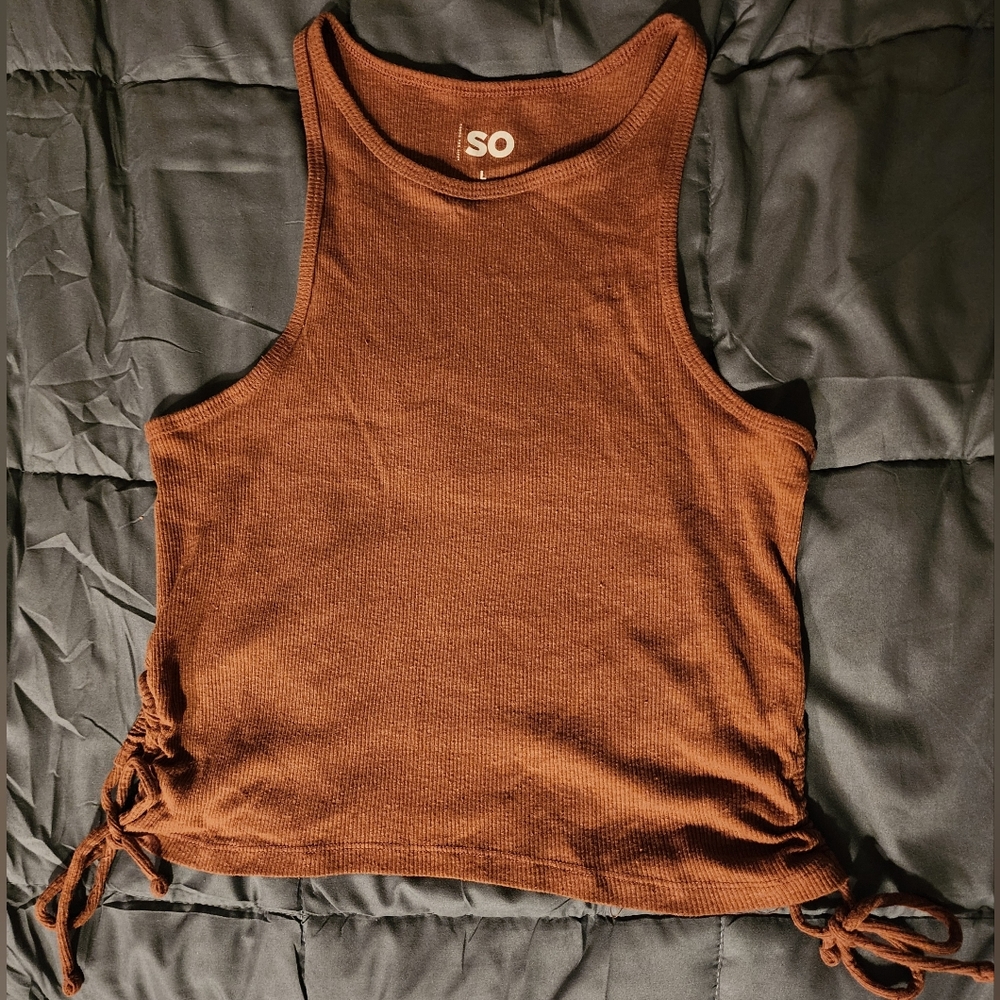 Brown Cropped Ruched Tank Top (Size L)